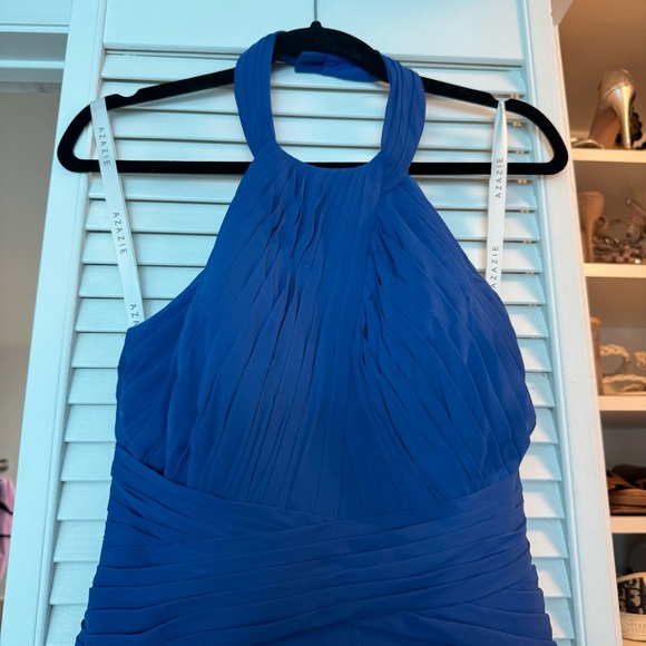 Azazie Monroe A-Line Pleated Chiffon Floor-Length Dress in Royal Blue - Picture 7 of 8